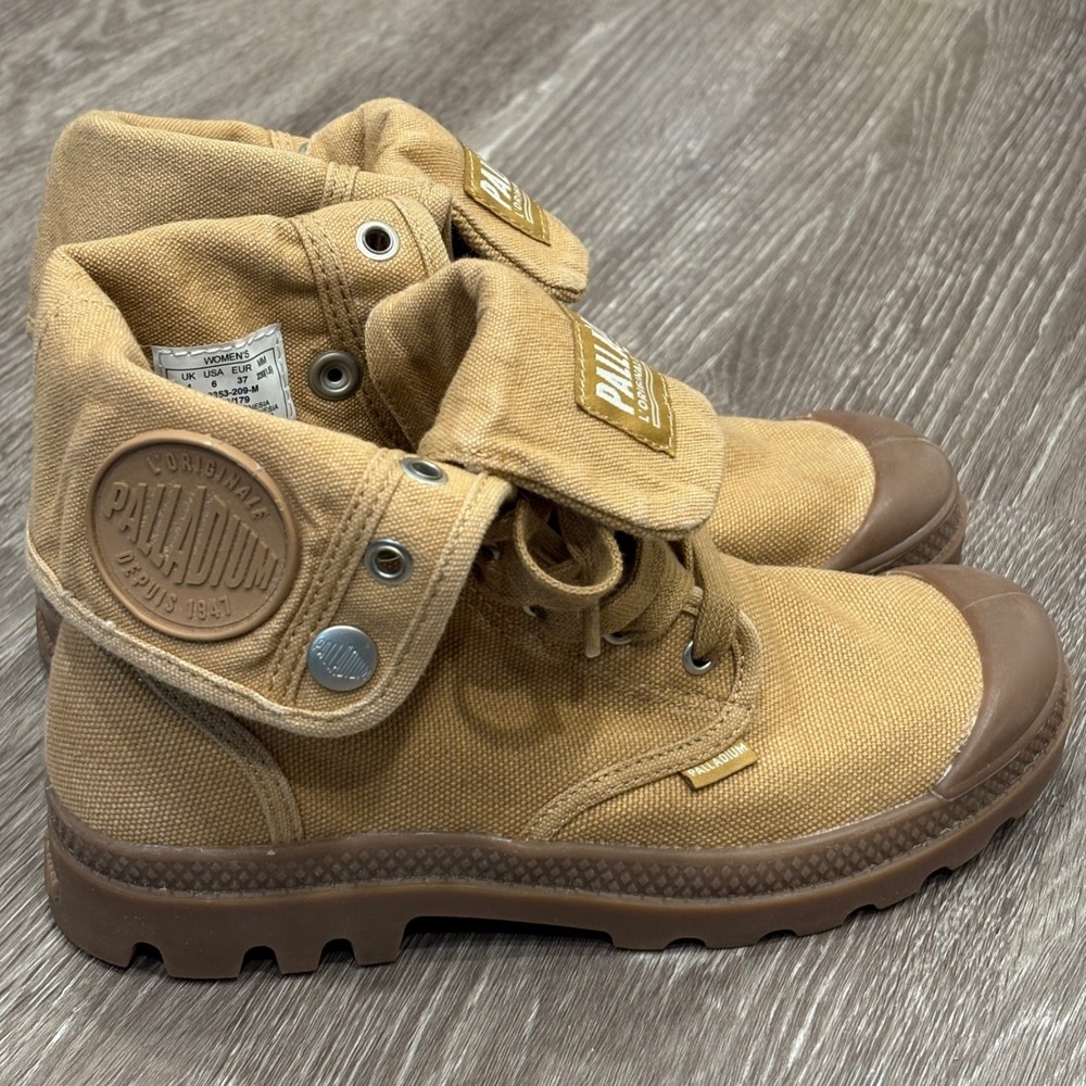 Palladium Baggy Canvas Fold Over Combat Boots Woodlin Tan 6 Utility Workwear New